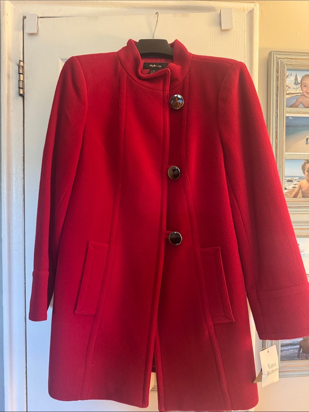 Style & Co. Bright Red Wool-Blend Pea Coat